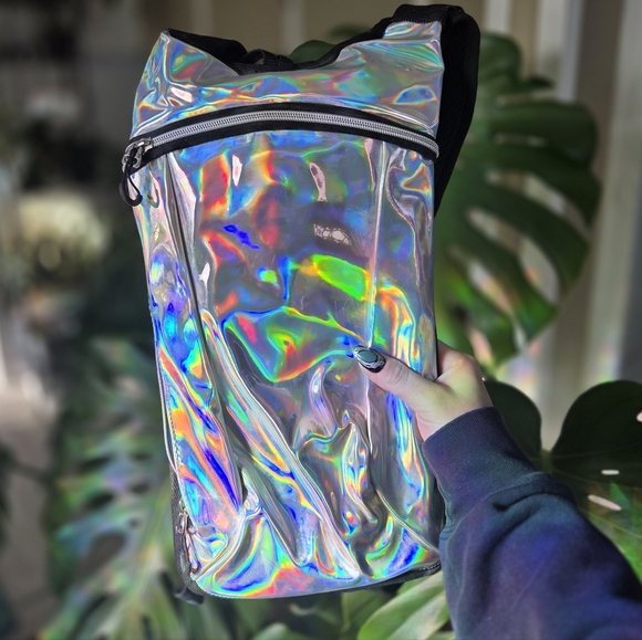 Handbags - Holographic Backpack with Black Straps